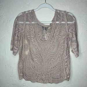 Questions lace tan blouse